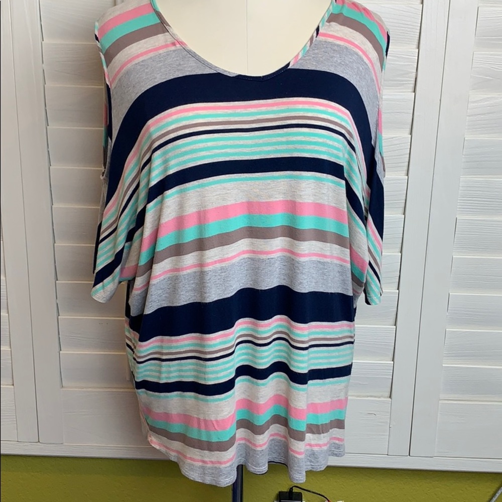 Chacha Vente 3X striped Open shoulder rayon blouse